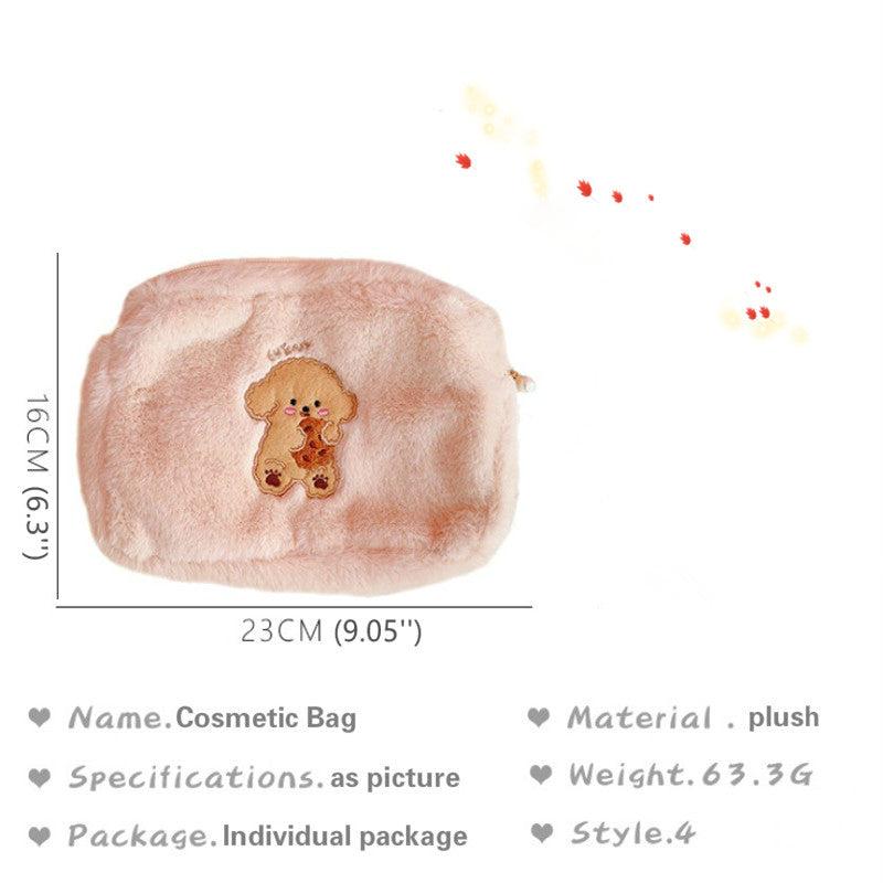 Bear Pattern Plush Cosmetic Bag Women's Cartoon Storage Pouch