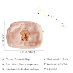 Bear Pattern Plush Cosmetic Bag Women's Cartoon Storage Pouch