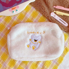 Bear Pattern Plush Cosmetic Bag Women's Cartoon Storage Pouch
