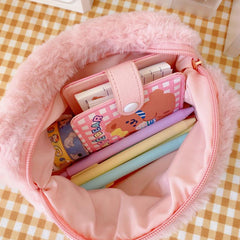 Bear Pattern Plush Cosmetic Bag Women's Cartoon Storage Pouch