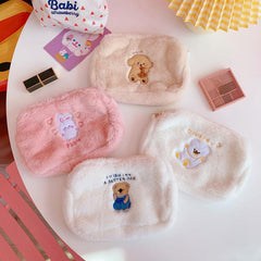 Bear Pattern Plush Cosmetic Bag Women's Cartoon Storage Pouch
