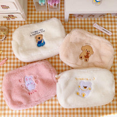Bear Pattern Plush Cosmetic Bag Women's Cartoon Storage Pouch