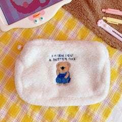 Bear Pattern Plush Cosmetic Bag Women's Cartoon Storage Pouch