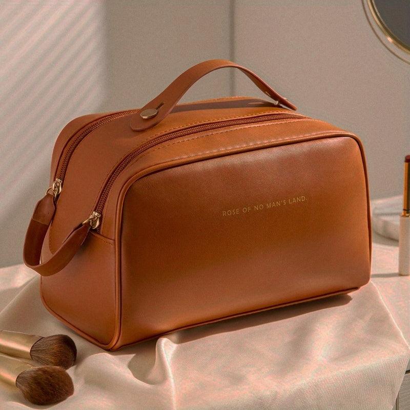 Waterproof Cosmetic Bag PU Leather Makeup Storage Organizer Lightweight Portable