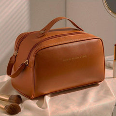 Waterproof Cosmetic Bag PU Leather Makeup Storage Organizer Lightweight Portable