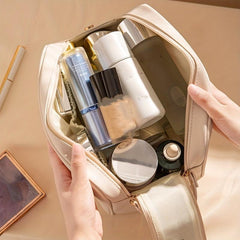 Waterproof Cosmetic Bag PU Leather Makeup Storage Organizer Lightweight Portable