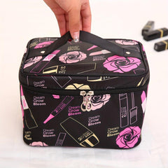 Large Capacity Cosmetic Bag Travel Outdoor Makeup Bag Rose Pattern