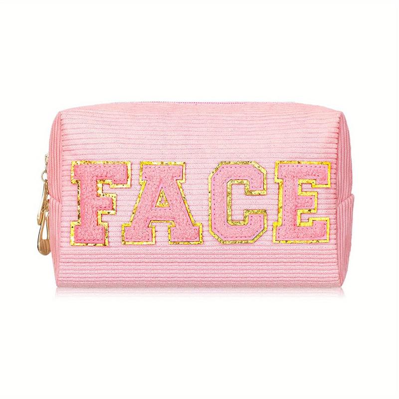 Chenille Letter Pattern Makeup Pouch Zipper Travel Storage Bag