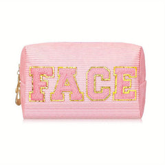 Chenille Letter Pattern Makeup Pouch Zipper Travel Storage Bag