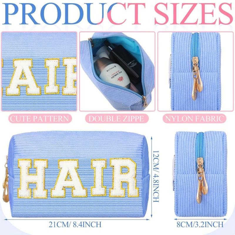 Chenille Letter Pattern Makeup Pouch Zipper Travel Storage Bag
