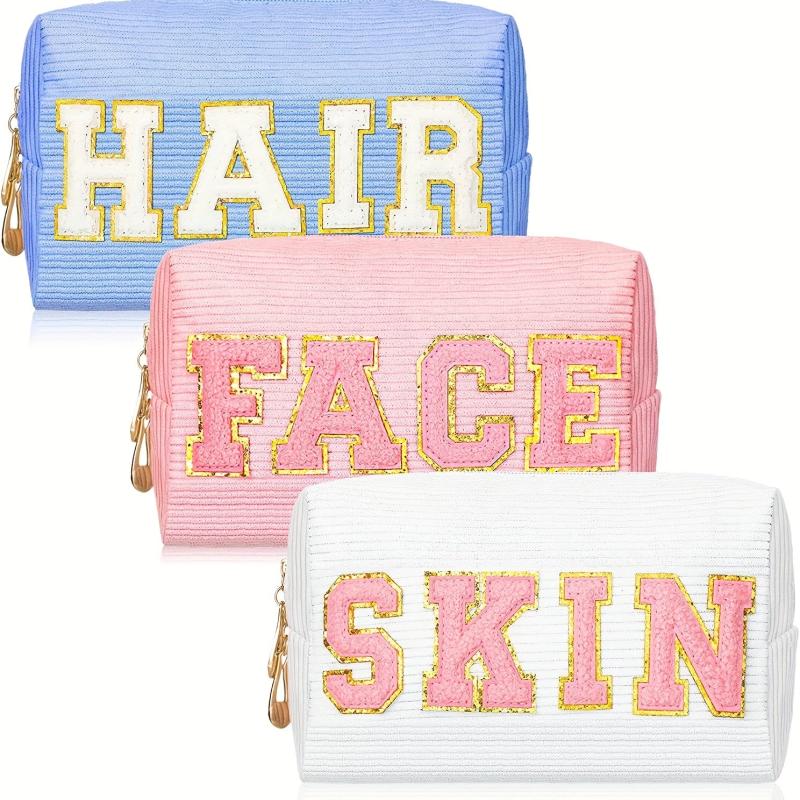Chenille Letter Pattern Makeup Pouch Zipper Travel Storage Bag