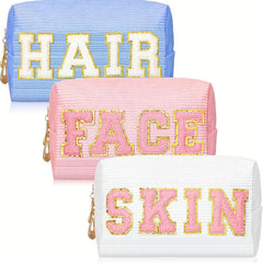 Chenille Letter Pattern Makeup Pouch Zipper Travel Storage Bag