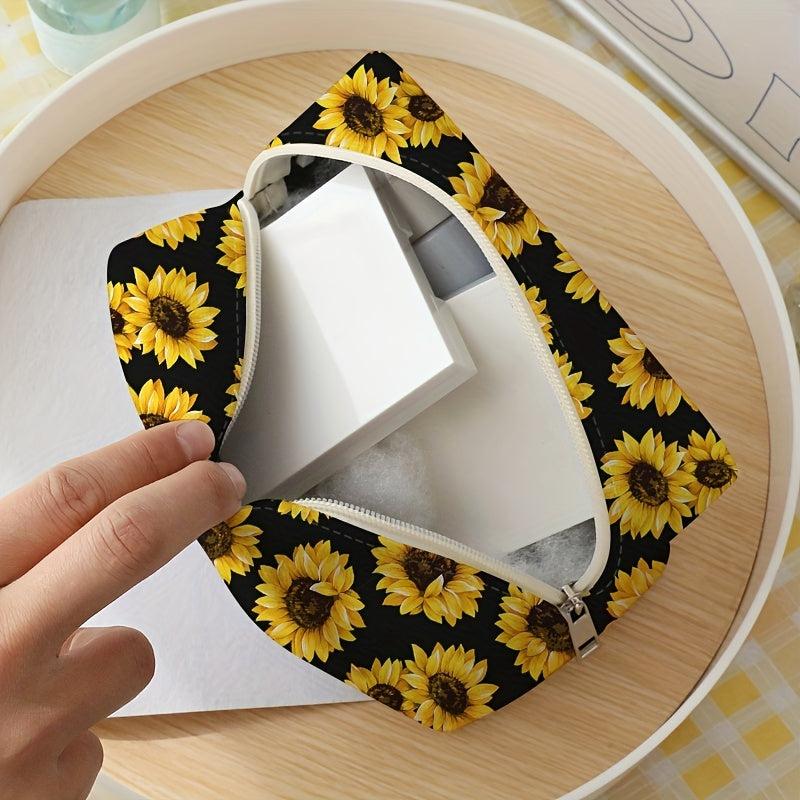 Sunflower Pattern Zipper Storage Bag Makeup Pouch