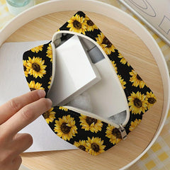 Sunflower Pattern Zipper Storage Bag Makeup Pouch