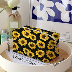 Sunflower Pattern Zipper Storage Bag Makeup Pouch