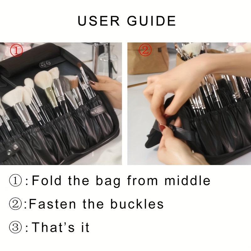 29 Holes Foldable Makeup Brush Organizer Travel Cosmetic Bag