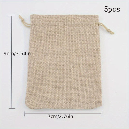 5 Pcs Burlap Drawstring Storage Pouch Bag