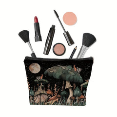 Snail & Mushroom Print Zipper Pouch Makeup Travel Clutch Bag