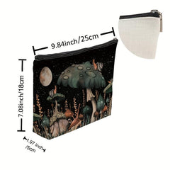 Snail & Mushroom Print Zipper Pouch Makeup Travel Clutch Bag