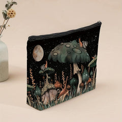 Snail & Mushroom Print Zipper Pouch Makeup Travel Clutch Bag