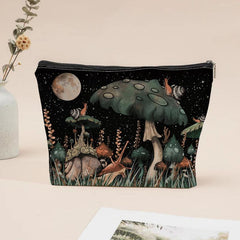 Snail & Mushroom Print Zipper Pouch Makeup Travel Clutch Bag