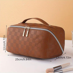 Checkerboard Pattern Makeup Bag Zipper Toiletry Wash Bag Travel Cosmetic Bag