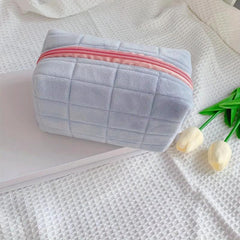 Plaid Quilted Makeup Bag Cosmetic Zipper Travel Storage Bag