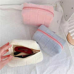 Plaid Quilted Makeup Bag Cosmetic Zipper Travel Storage Bag