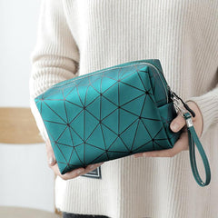 Geometric Pattern Mini Cosmetic Bag Zipper Wristlet Makeup Storage Bag
