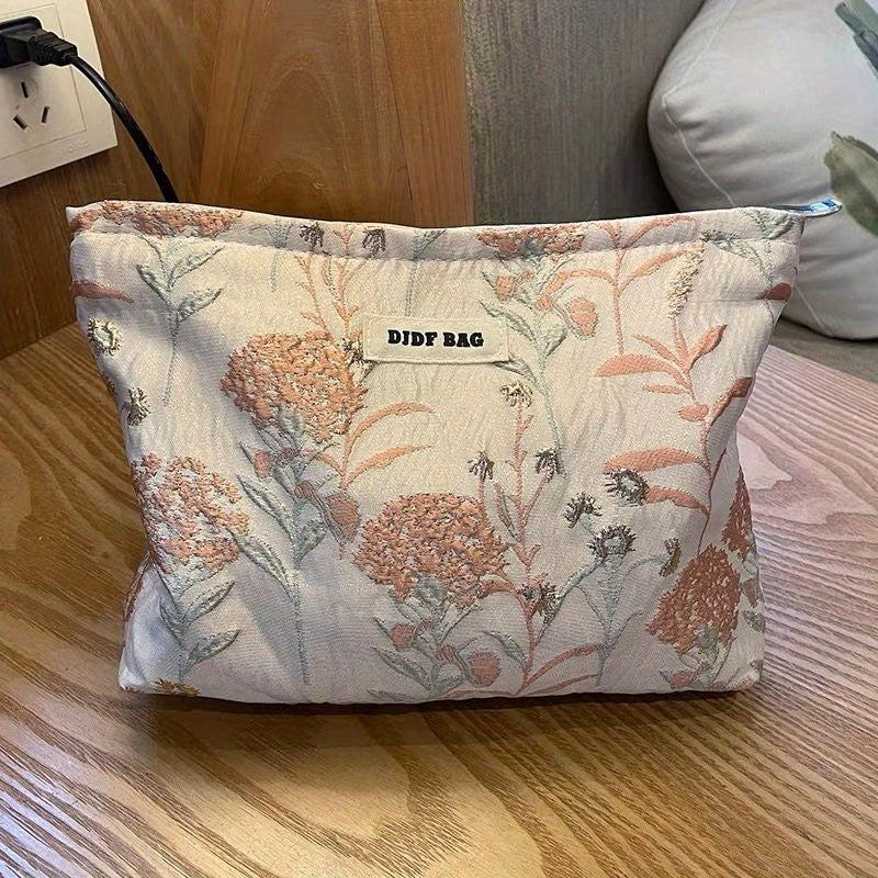 Floral Print Cosmetic Bag Zipper Makeup Pouch