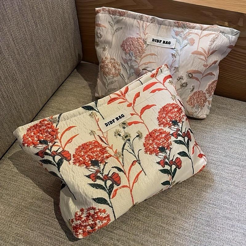 Floral Print Cosmetic Bag Zipper Makeup Pouch