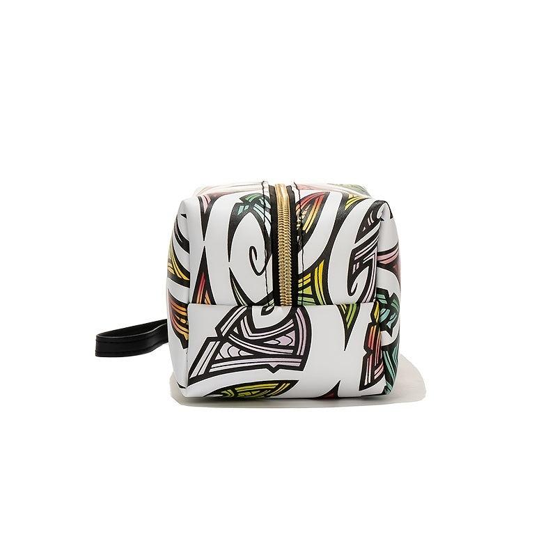 Stylish Pattern Zipper Cosmetic Bag Faux Leather Organizer