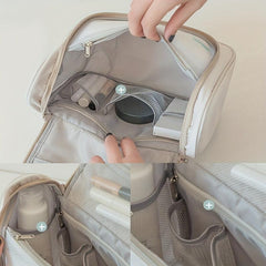 Colorblock Makeup Zipper Handbag Lightweight Cosmetic Toiletry Bag