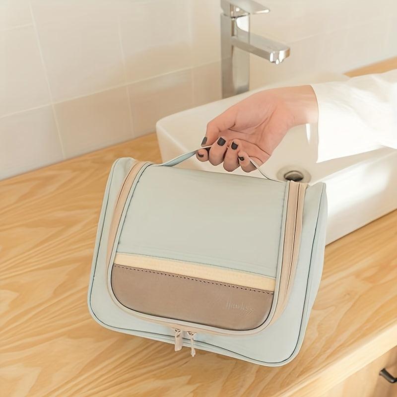 Colorblock Makeup Zipper Handbag Lightweight Cosmetic Toiletry Bag