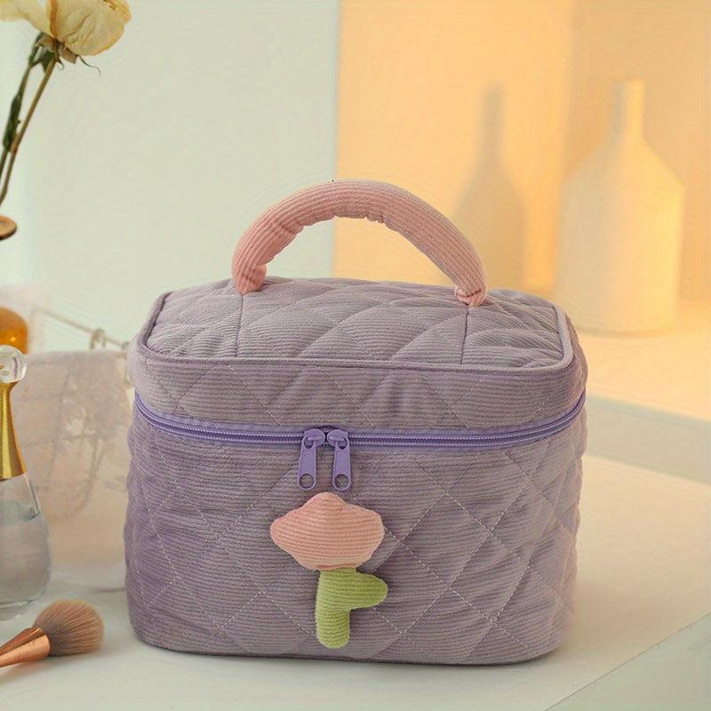 Colorblock Makeup Bag Quilted Zipper Cosmetic Handbag