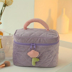 Colorblock Makeup Bag Quilted Zipper Cosmetic Handbag
