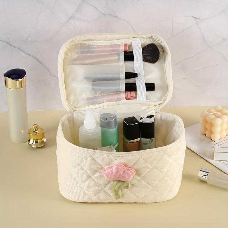 Colorblock Makeup Bag Quilted Zipper Cosmetic Handbag