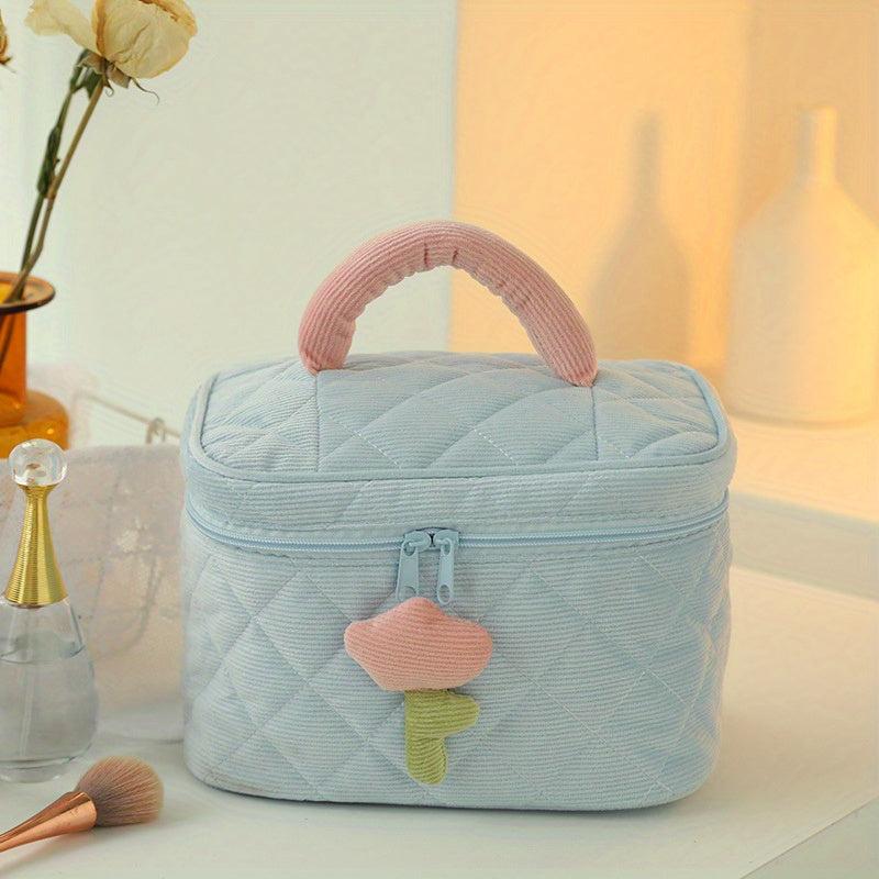Colorblock Makeup Bag Quilted Zipper Cosmetic Handbag