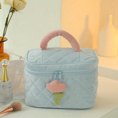 Colorblock Makeup Bag Quilted Zipper Cosmetic Handbag