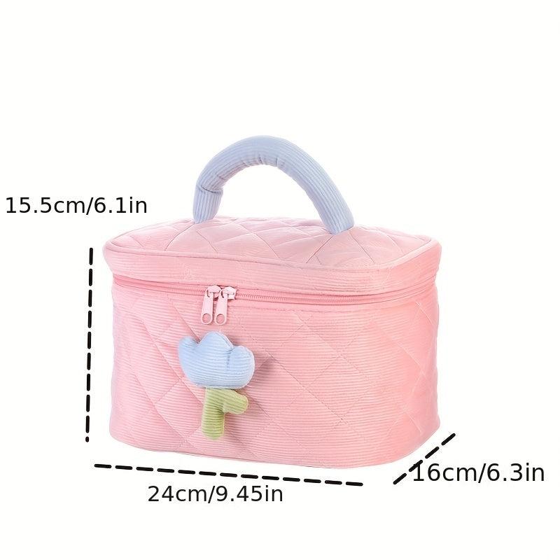 Colorblock Makeup Bag Quilted Zipper Cosmetic Handbag