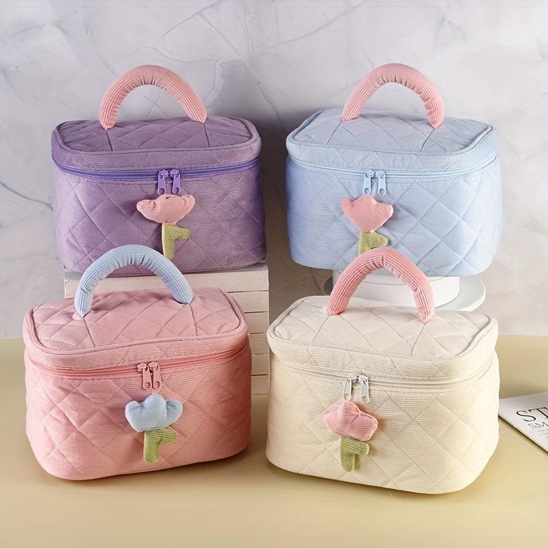 Colorblock Makeup Bag Quilted Zipper Cosmetic Handbag
