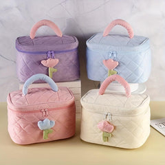 Colorblock Makeup Bag Quilted Zipper Cosmetic Handbag