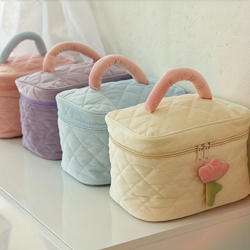 Colorblock Makeup Bag Quilted Zipper Cosmetic Handbag
