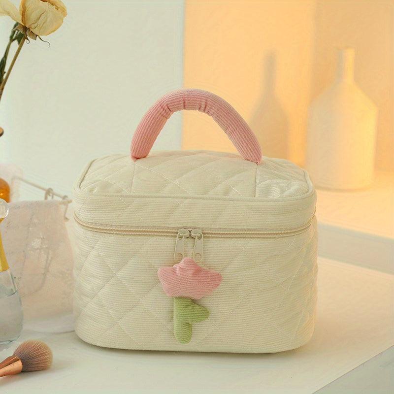 Colorblock Makeup Bag Quilted Zipper Cosmetic Handbag