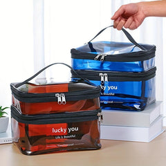 Two Layers PVC Makeup Bag Large Capacity Cosmetic Organizer