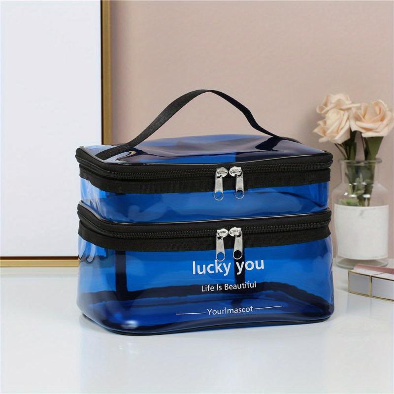 Two Layers PVC Makeup Bag Large Capacity Cosmetic Organizer