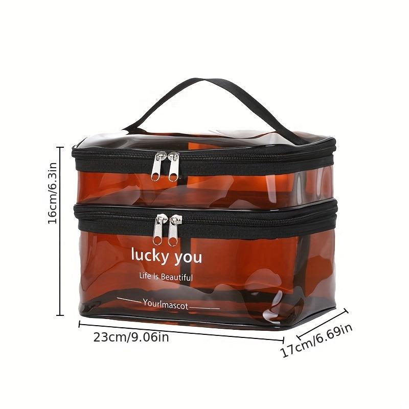 Two Layers PVC Makeup Bag Large Capacity Cosmetic Organizer