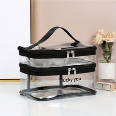 Two Layers PVC Makeup Bag Large Capacity Cosmetic Organizer
