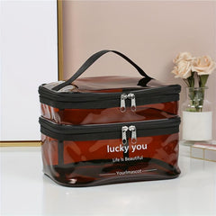 Two Layers PVC Makeup Bag Large Capacity Cosmetic Organizer