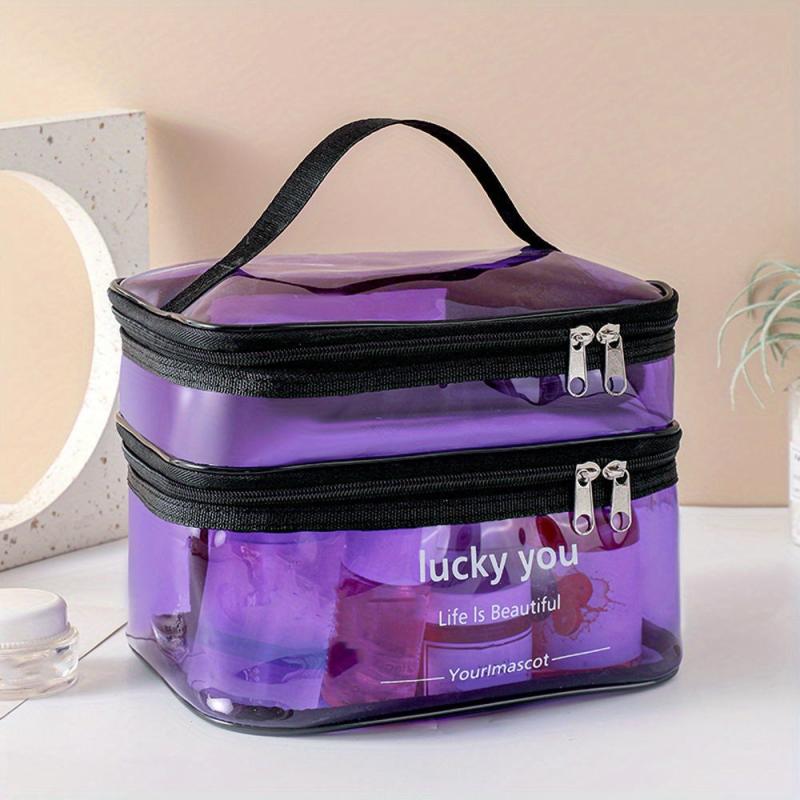 Two Layers PVC Makeup Bag Large Capacity Cosmetic Organizer
